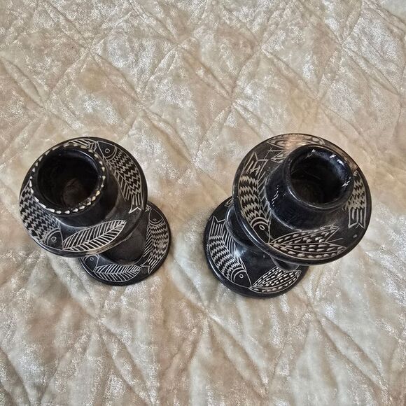 Soapstone Twisted Grey Fish Candlestick African Hand Made‎ Candle Holder - Picture 4 of 6